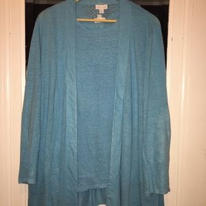 J JILL linen blend sweater set in aqua blue